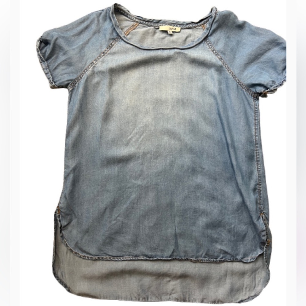 MNK Cottagecore Blue Denim Cap‎ Sleeve Light Distressed Top